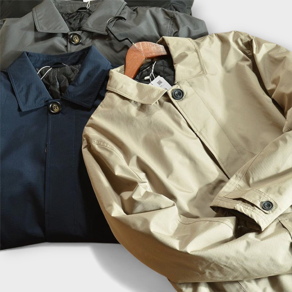 Mid-Length Trench Coat – Spread Collar, Button Front & Slanted Pockets | Emmett