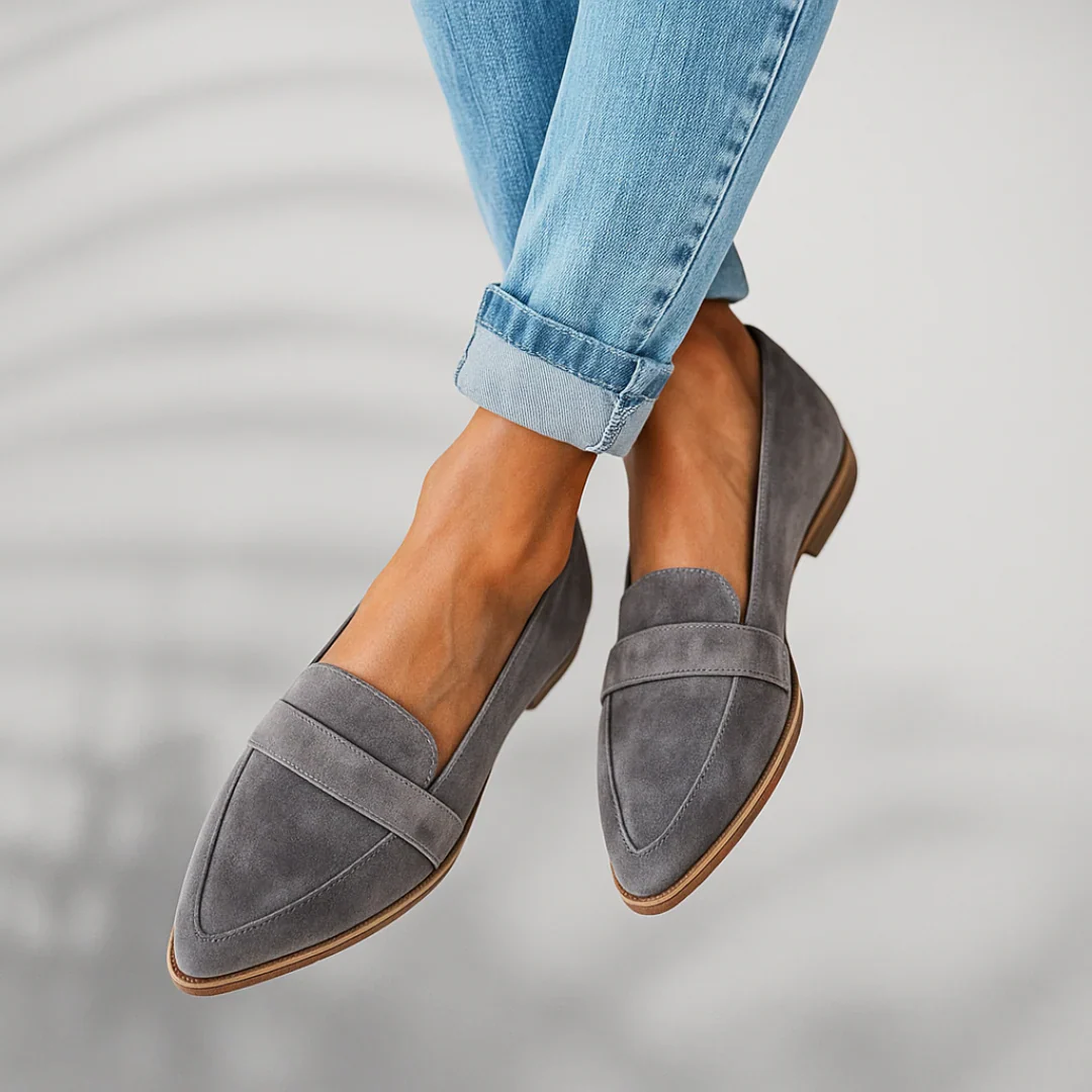 Isabella Suede Pointed Toe Loafers – Low Profile Elegant Flat Dress Shoes