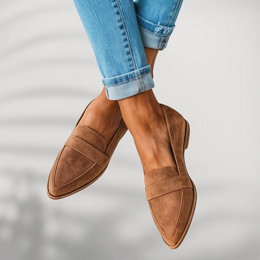 Isabella Suede Pointed Toe Loafers – Low Profile Elegant Flat Dress Shoes