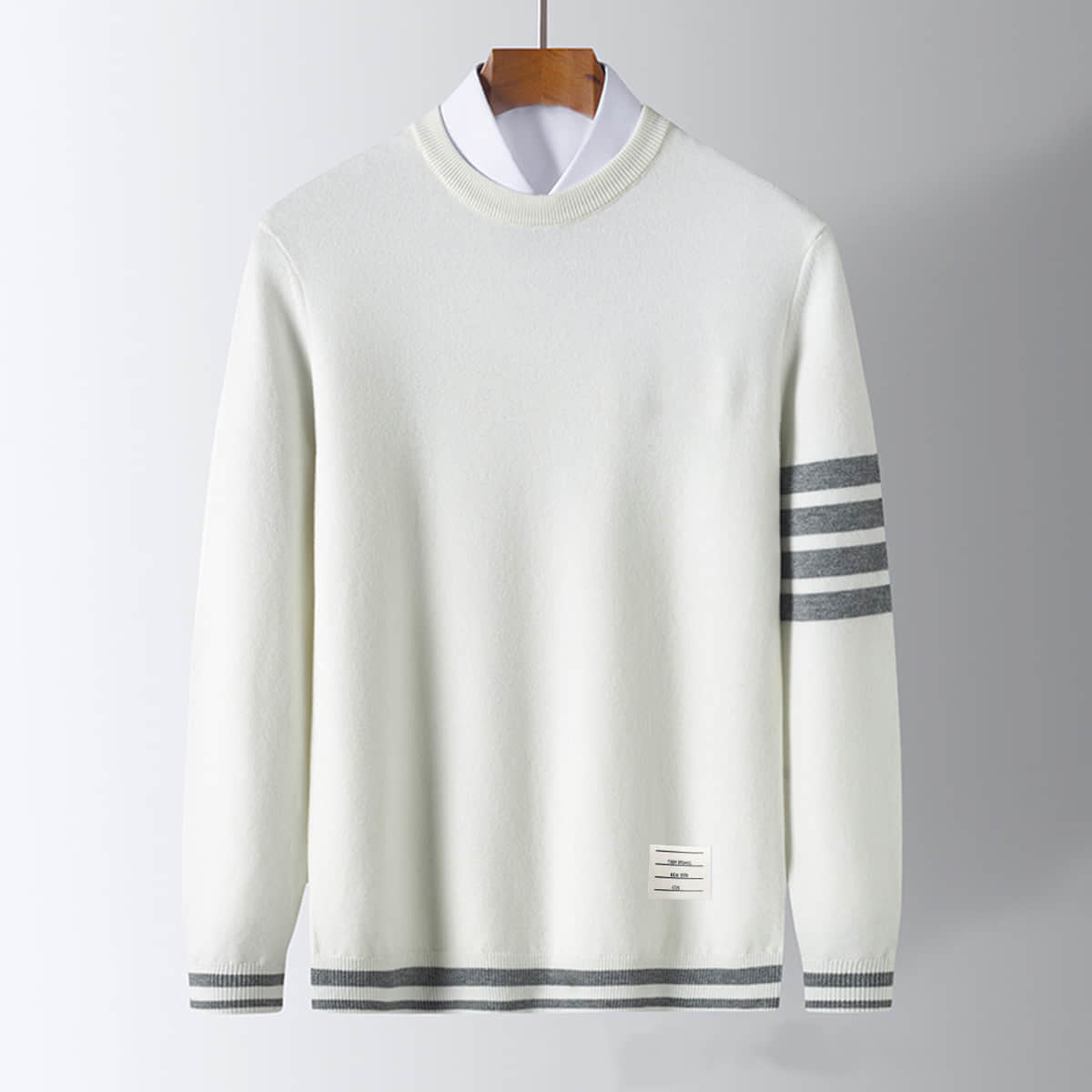 Danillo Men's Wool Pullover – Soft Sweater with Sporty Striped Sleeves