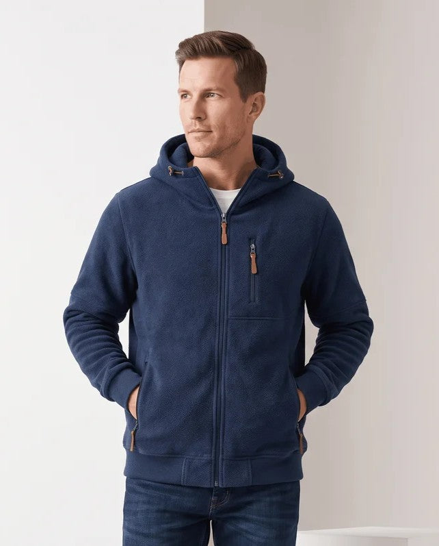 Knit Fleece Zip-Up Hoodie – Chest Pocket, Drawstring Hood & Regular Fit | Getaria