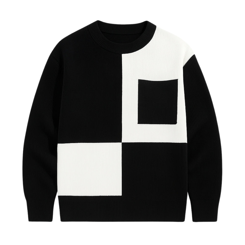 Kenneth Ribbed Knit Sweater – Geometric Color Block Pullover