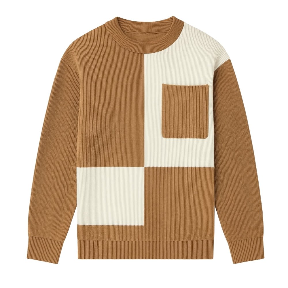 Kenneth Ribbed Knit Sweater – Geometric Color Block Pullover