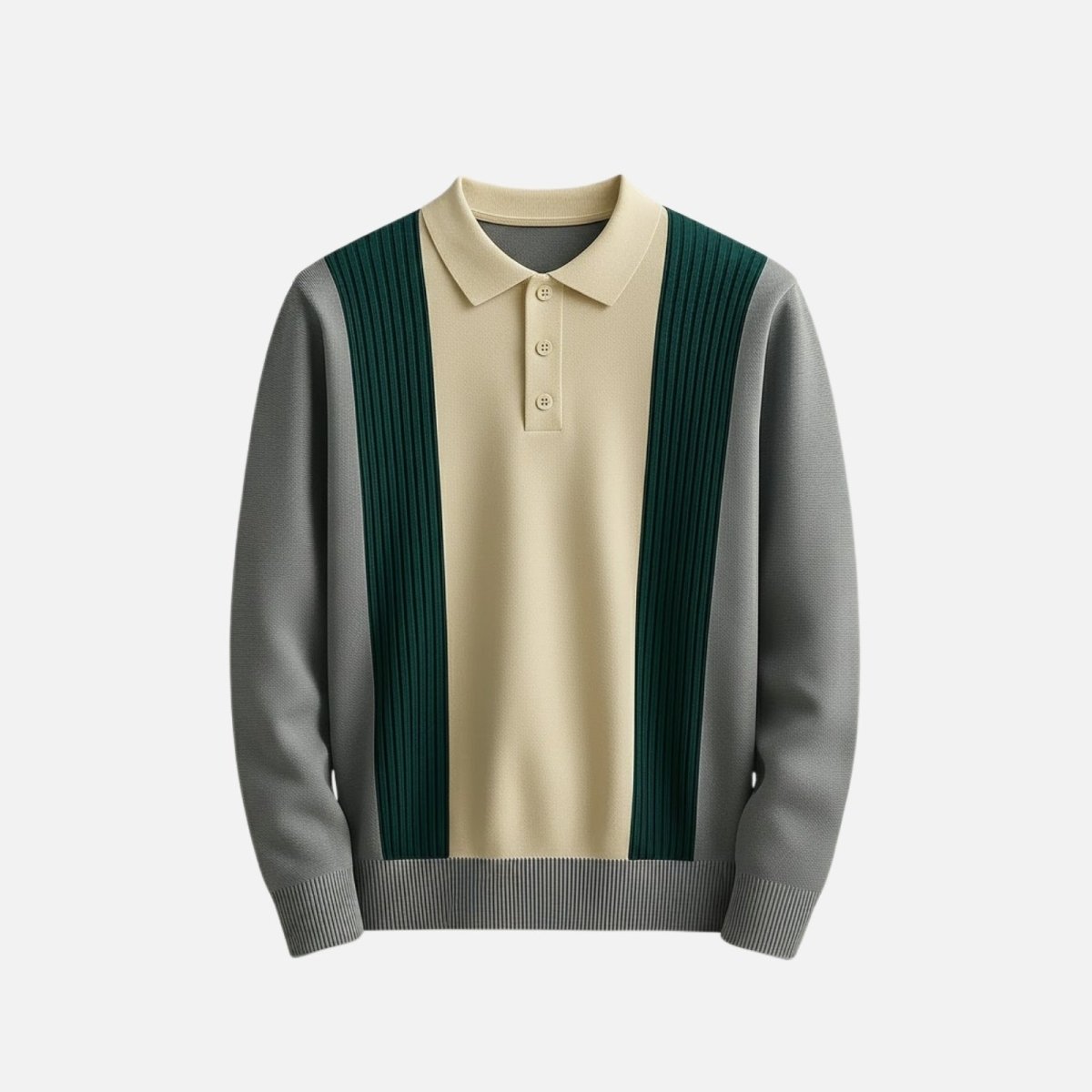 Julian Knit Polo Sweater – Ribbed Color Block Long Sleeve Top