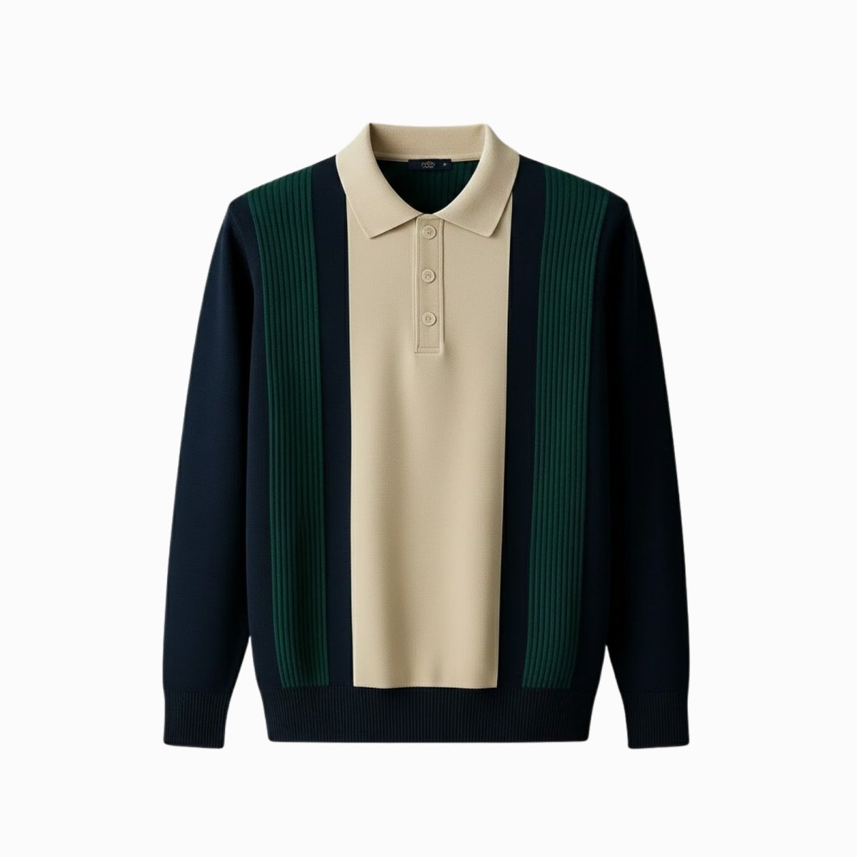 Julian Knit Polo Sweater – Ribbed Color Block Long Sleeve Top