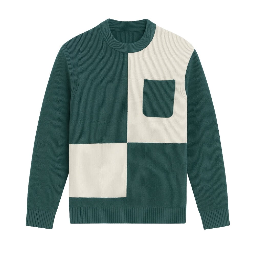 Kenneth Ribbed Knit Sweater – Geometric Color Block Pullover
