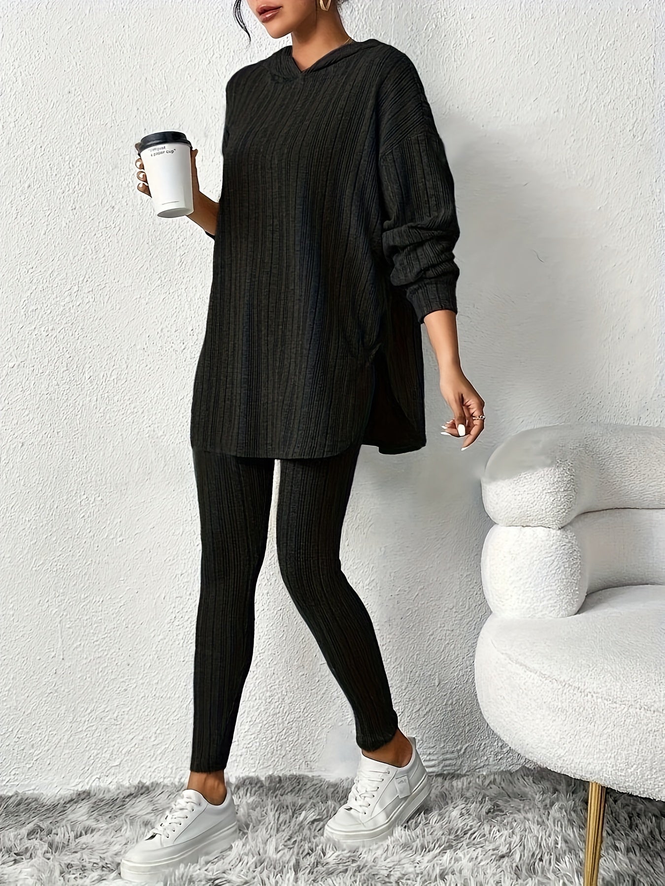 Camelia Women's Ribbed Knit Lounge Set – Soft Stretch Two-Piece Outfit