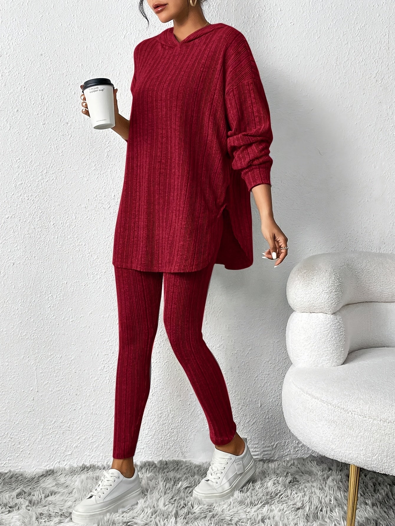 Camelia Women's Ribbed Knit Lounge Set – Soft Stretch Two-Piece Outfit