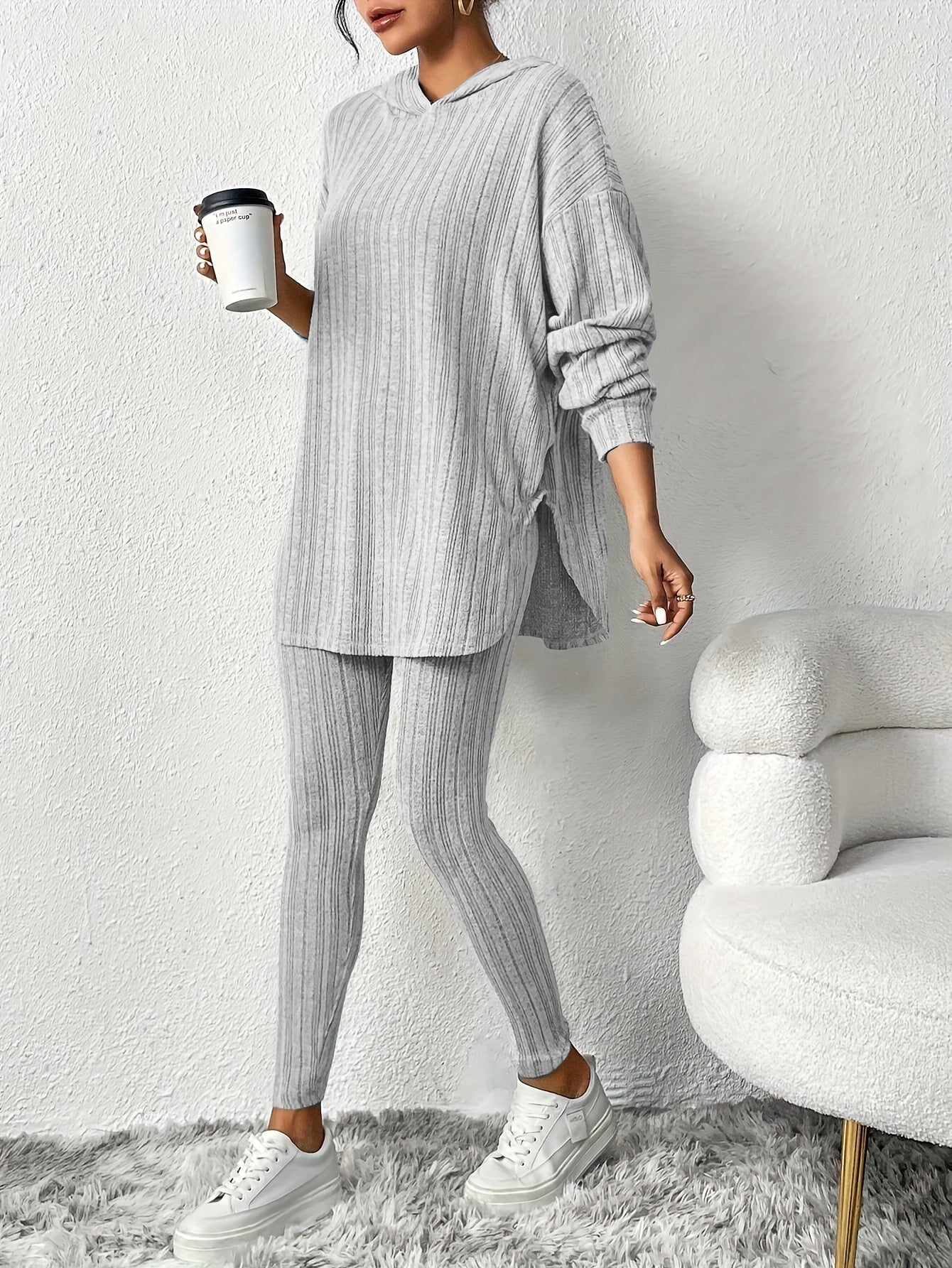 Camelia Women's Ribbed Knit Lounge Set – Soft Stretch Two-Piece Outfit