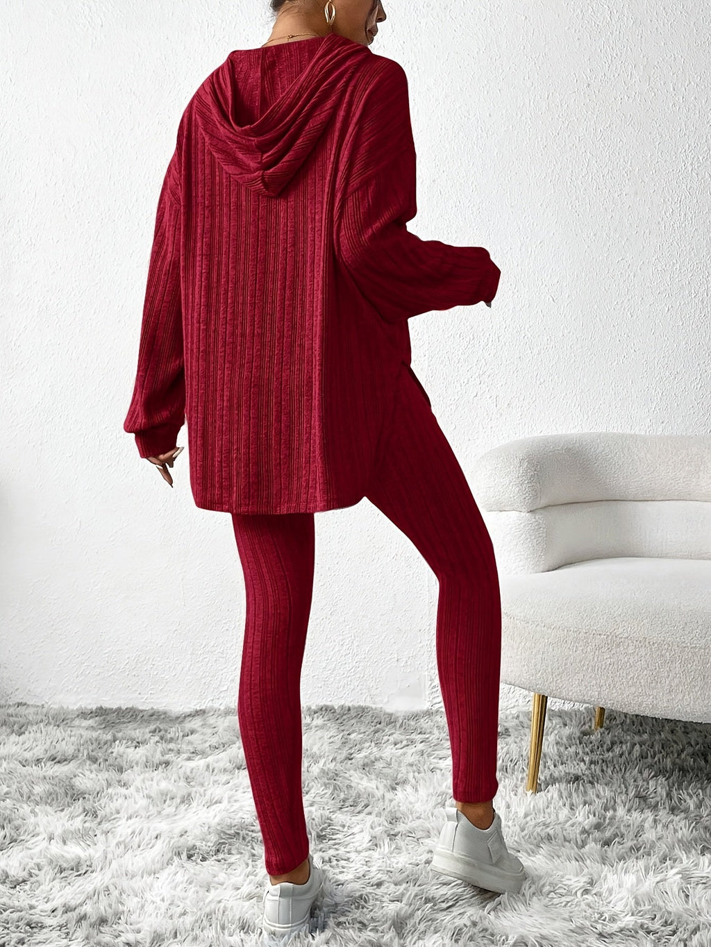 Camelia Women's Ribbed Knit Lounge Set – Soft Stretch Two-Piece Outfit