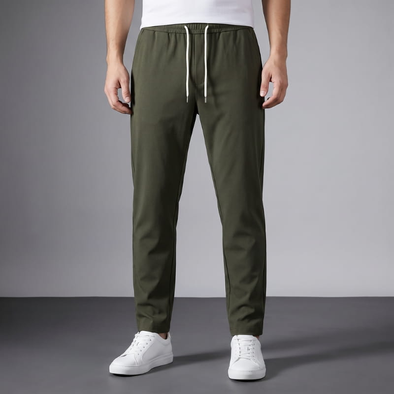 Elias Cotton Stretch Tapered Drawstring Pants – Casual Slim Fit Everyday Trousers