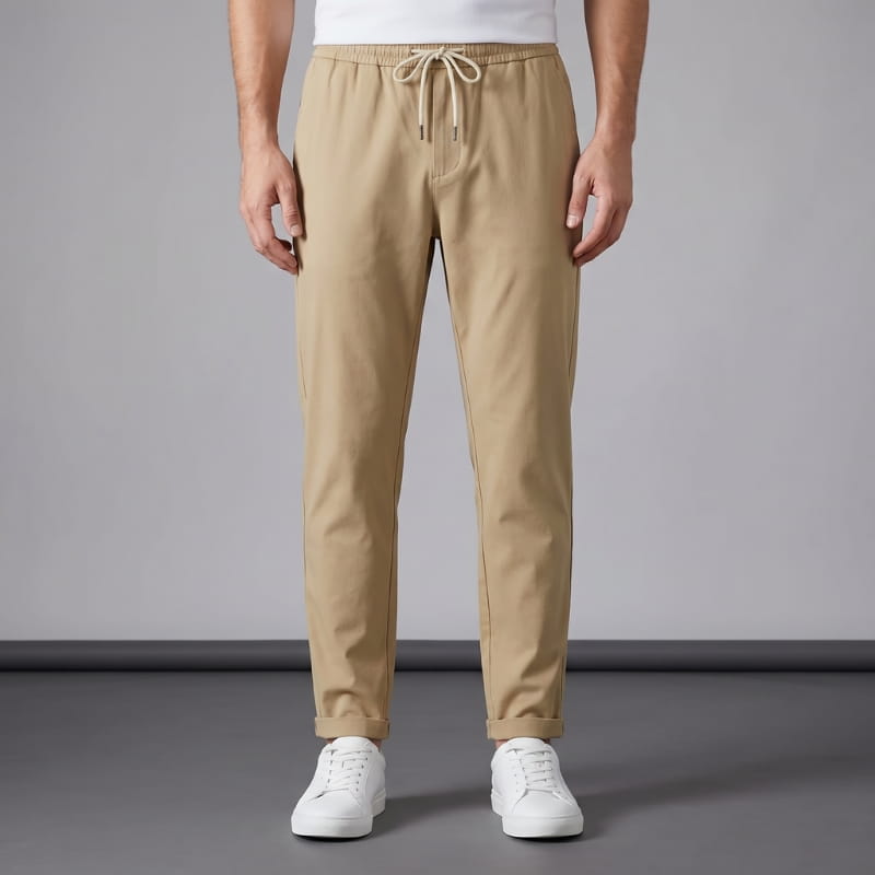 Elias Cotton Stretch Tapered Drawstring Pants – Casual Slim Fit Everyday Trousers