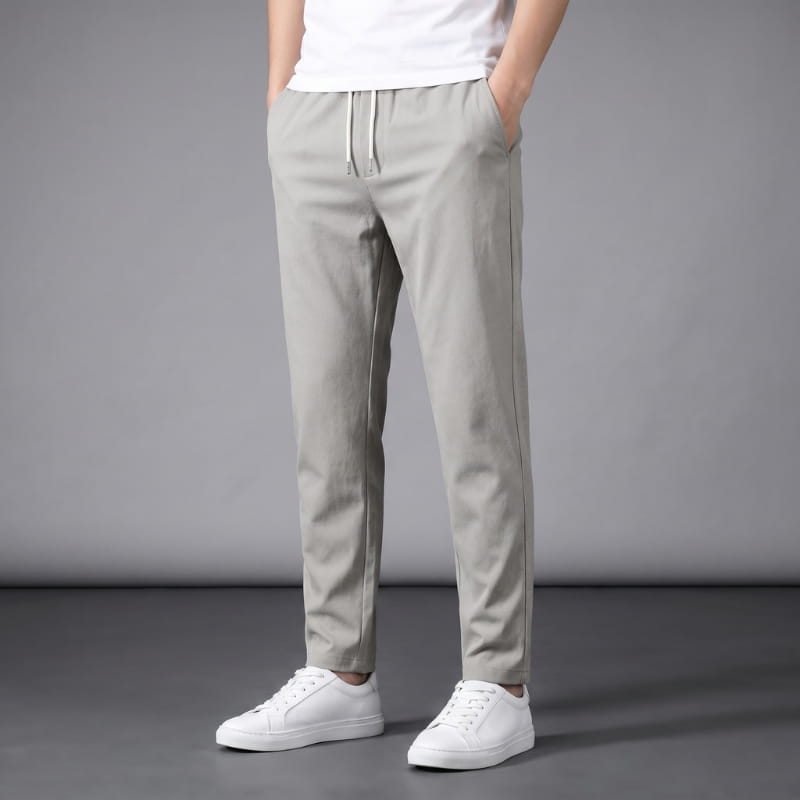 Elias Cotton Stretch Tapered Drawstring Pants – Casual Slim Fit Everyday Trousers
