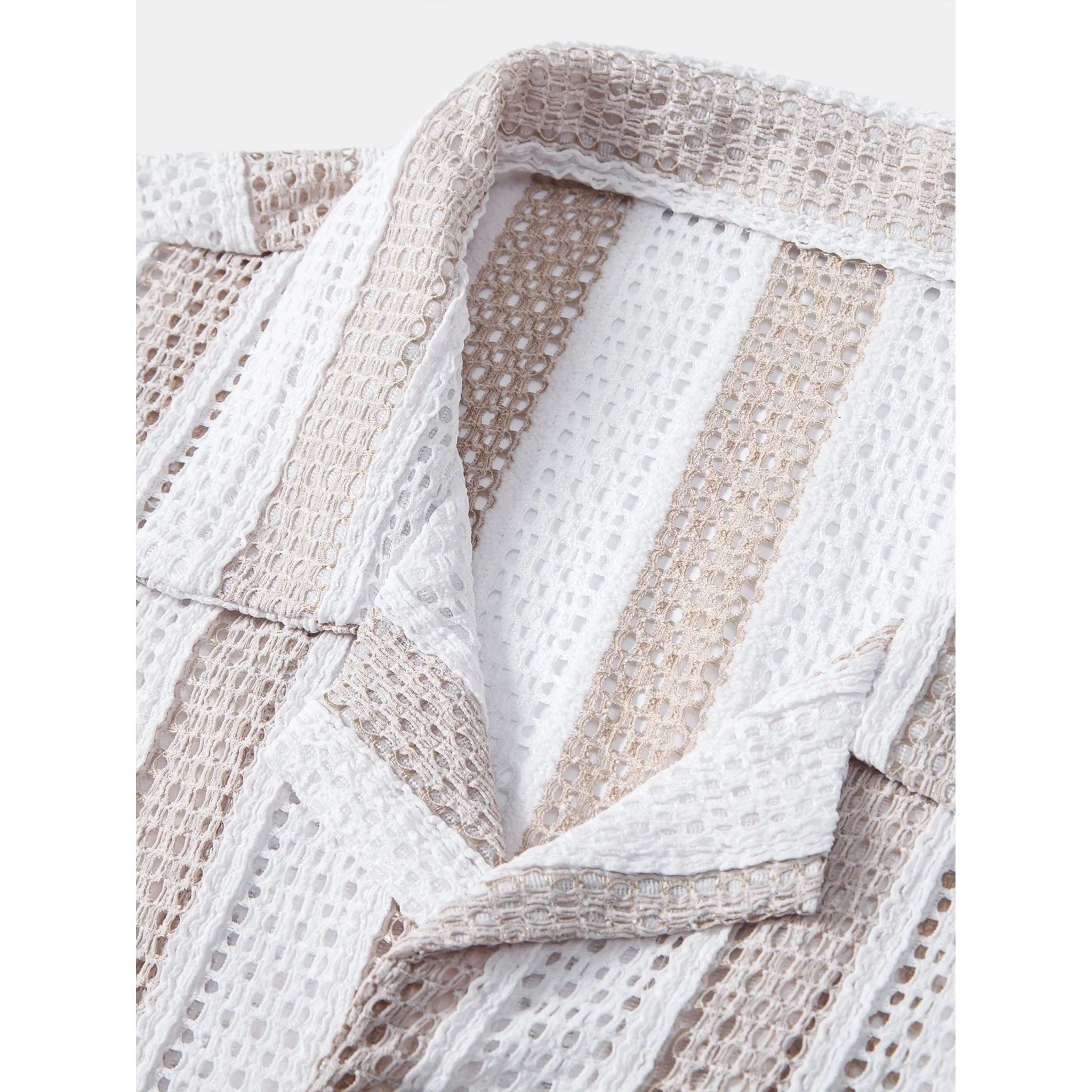 Jacob Striped Mesh Cuban Set – Open-Weave Linen-Blend Straight-Leg Outfit