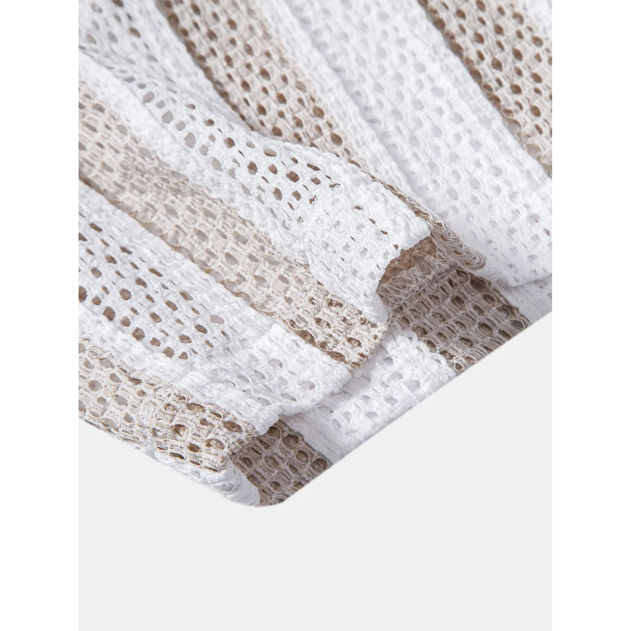 Jacob Striped Mesh Cuban Set – Open-Weave Linen-Blend Straight-Leg Outfit