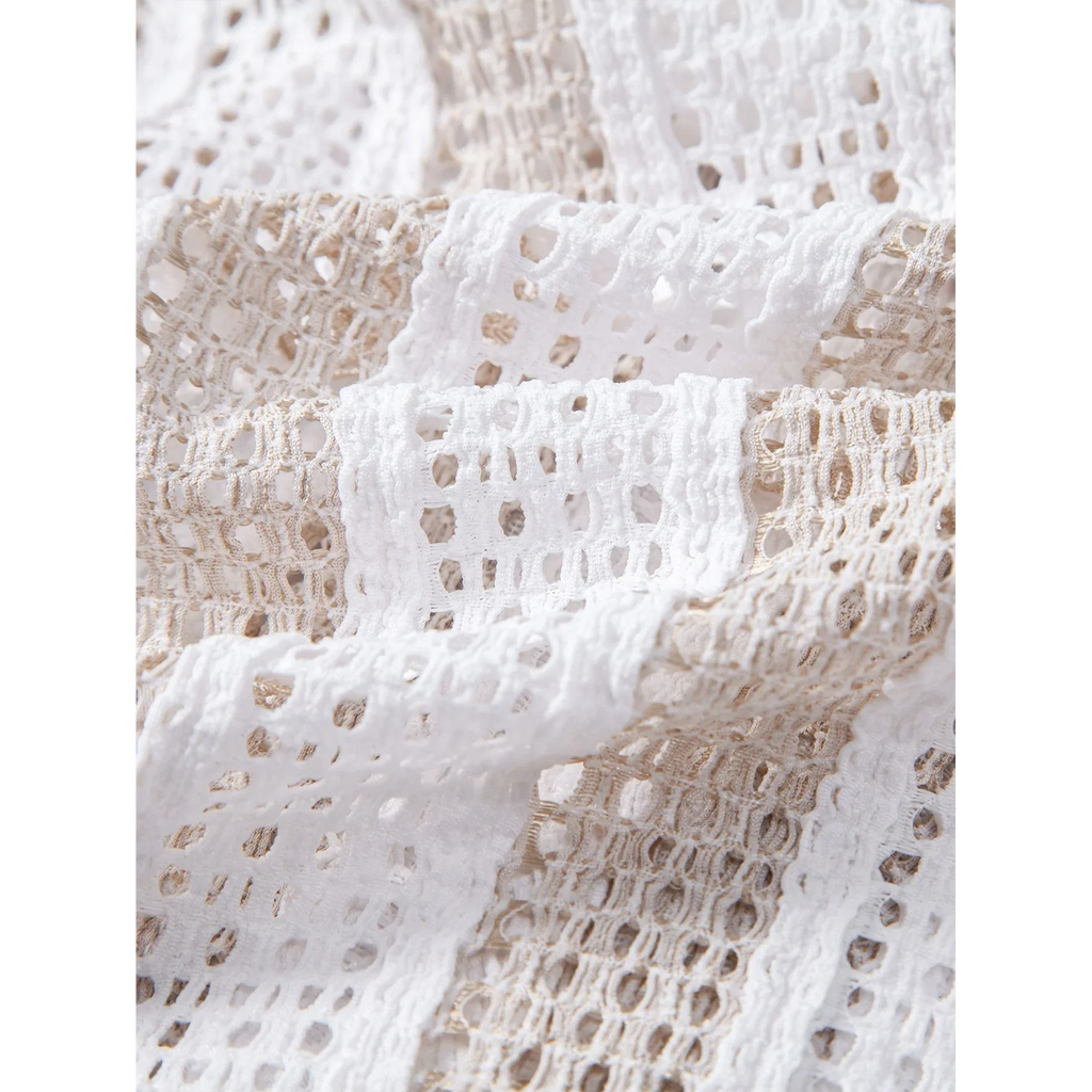 Jacob Striped Mesh Cuban Set – Open-Weave Linen-Blend Straight-Leg Outfit