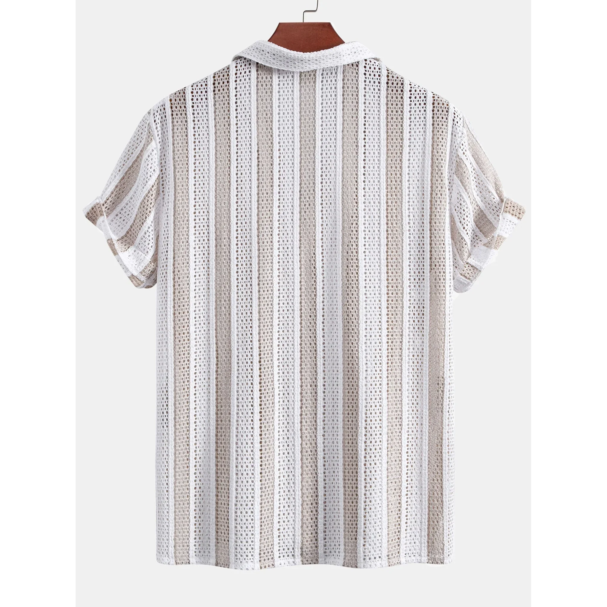 Jacob Striped Mesh Cuban Set – Open-Weave Linen-Blend Straight-Leg Outfit