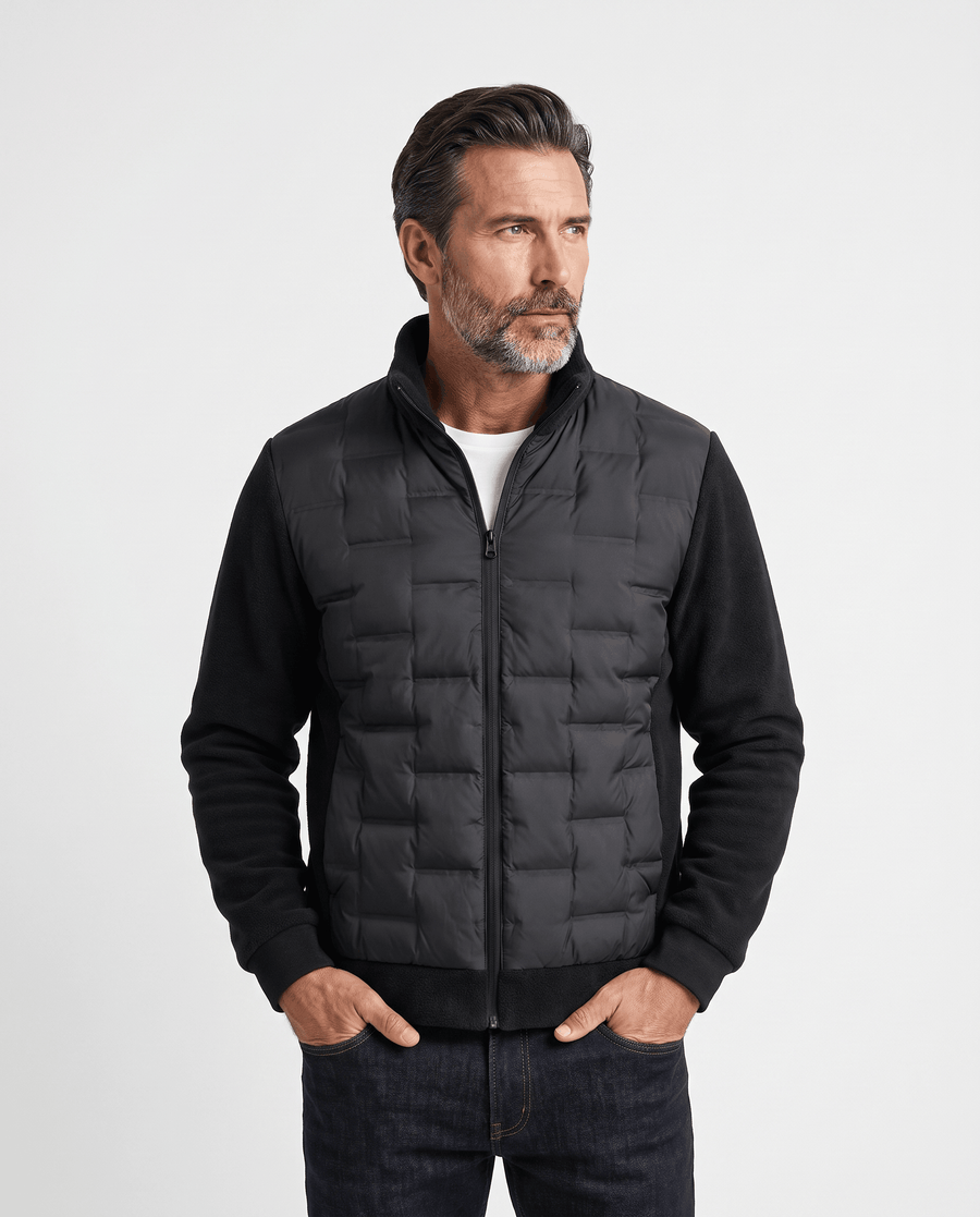 Hybrid Puffer Jacket – Quilted Body, Fleece Sleeves & Stand Collar | Emilio