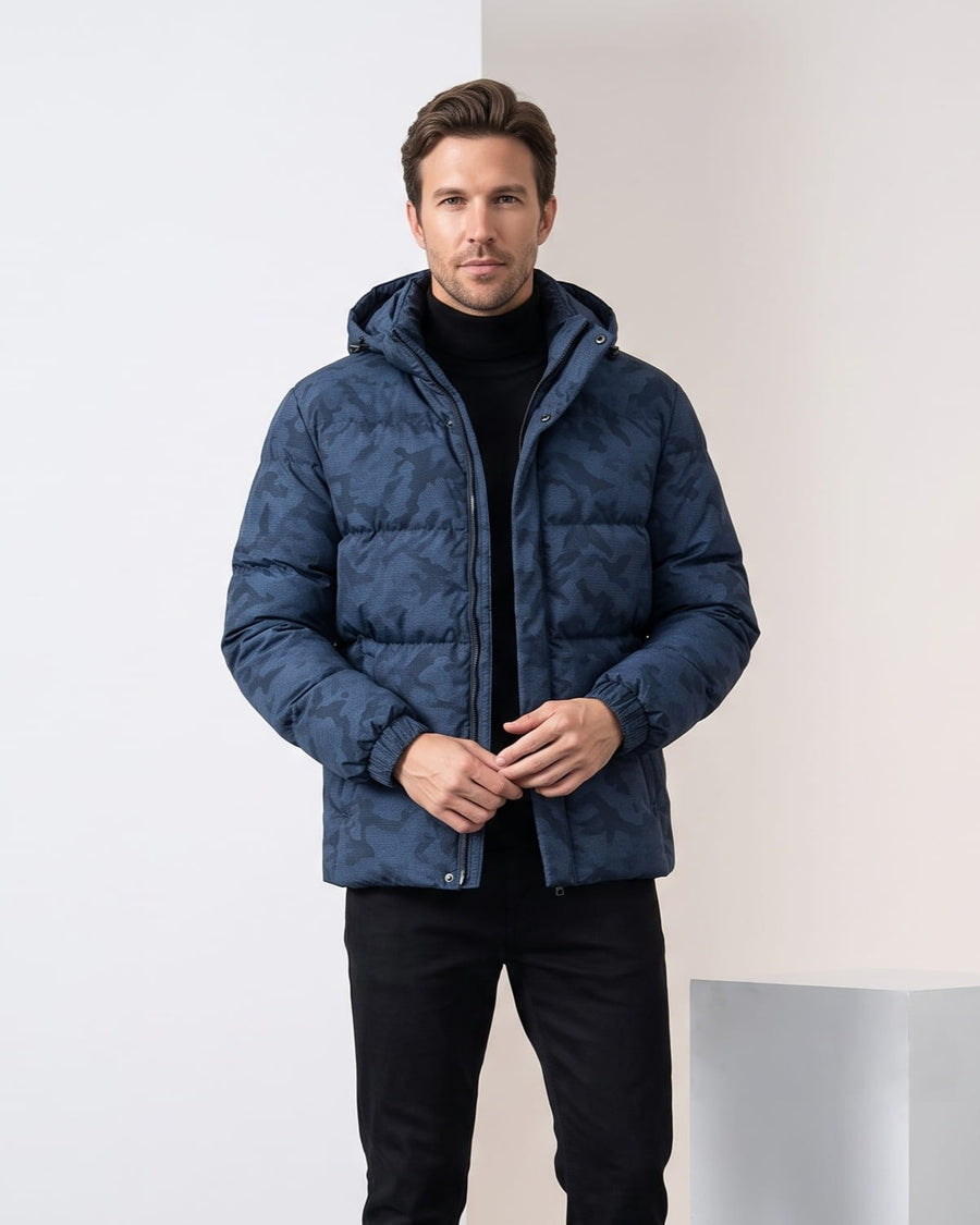 Camo-Print Hooded Puffer Jacket – Concealed Zip, Elastic Cuffs & Side Pockets | Armel