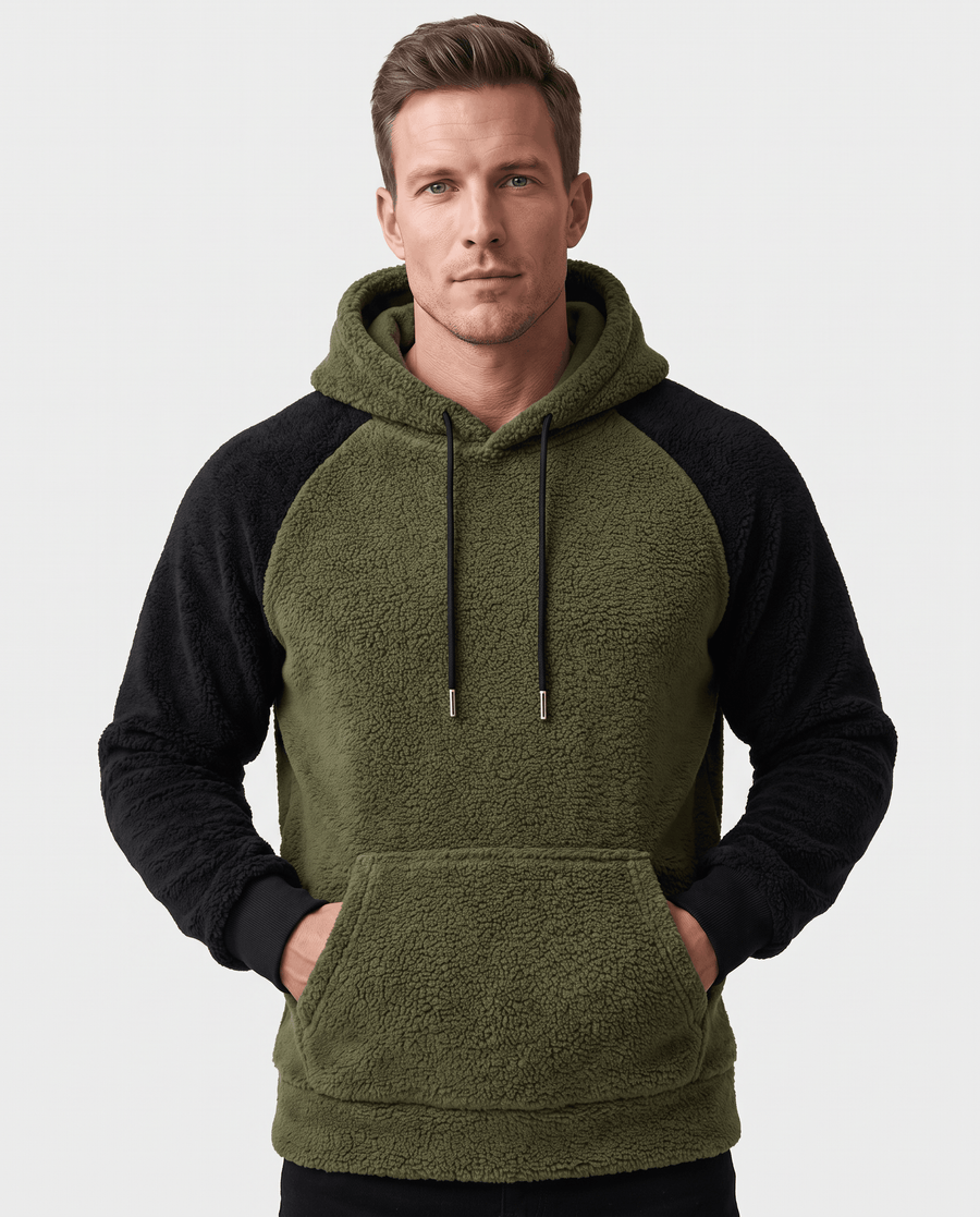 Men's Color Block Hoodie – Fleece Pullover, Raglan Sleeves & Kangaroo Pocket | Kasper