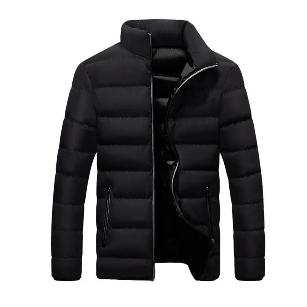 Flat shot of the all-black jacket open, showing a matching black lining