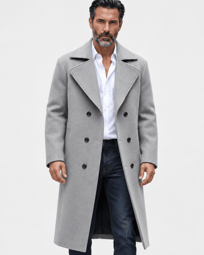 Men's Overcoat – Double-Breasted Tailored Long Cut & Wide Lapel | Brando