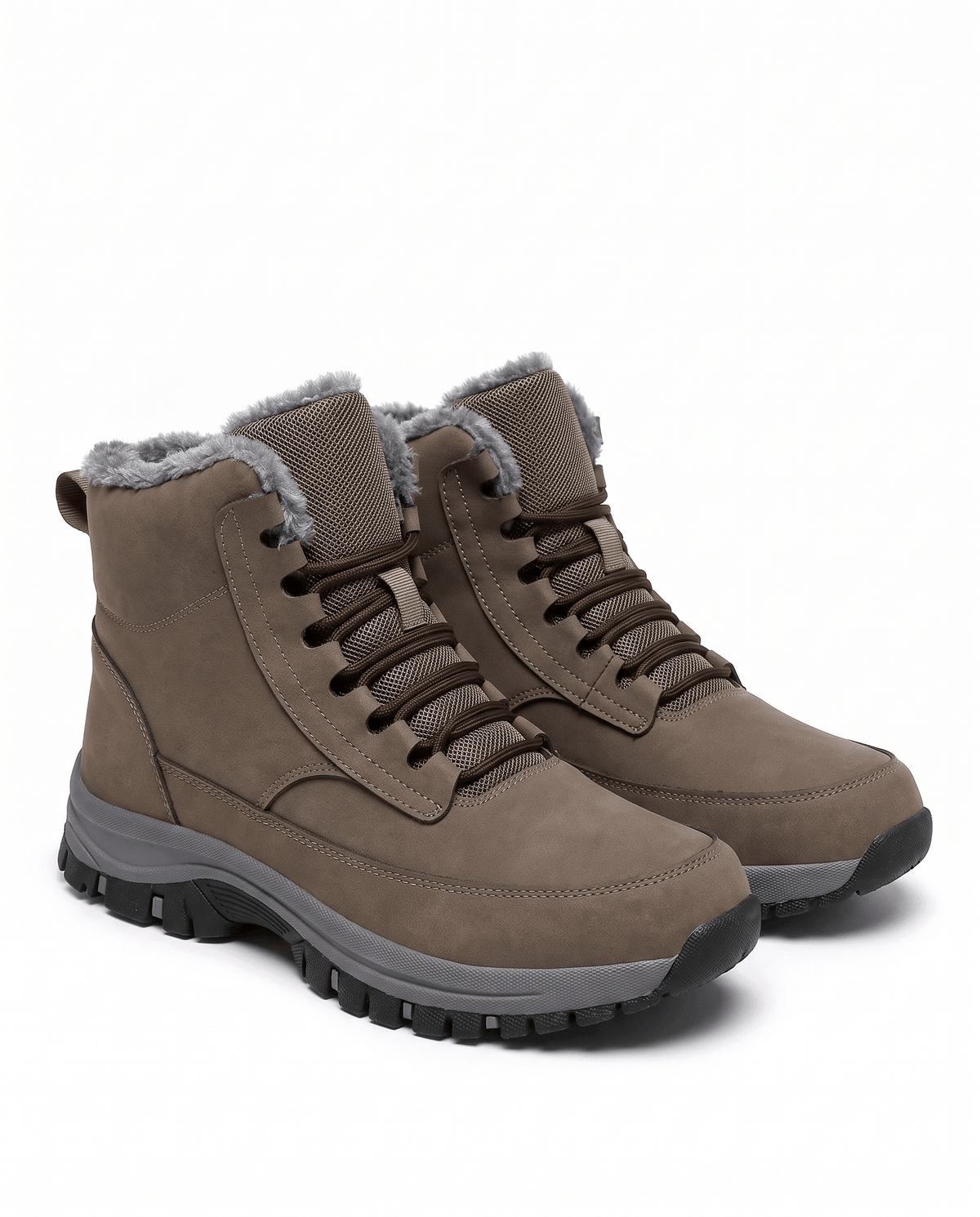 Brown boot detail showing laces threaded through eyelets up to metal top hooks