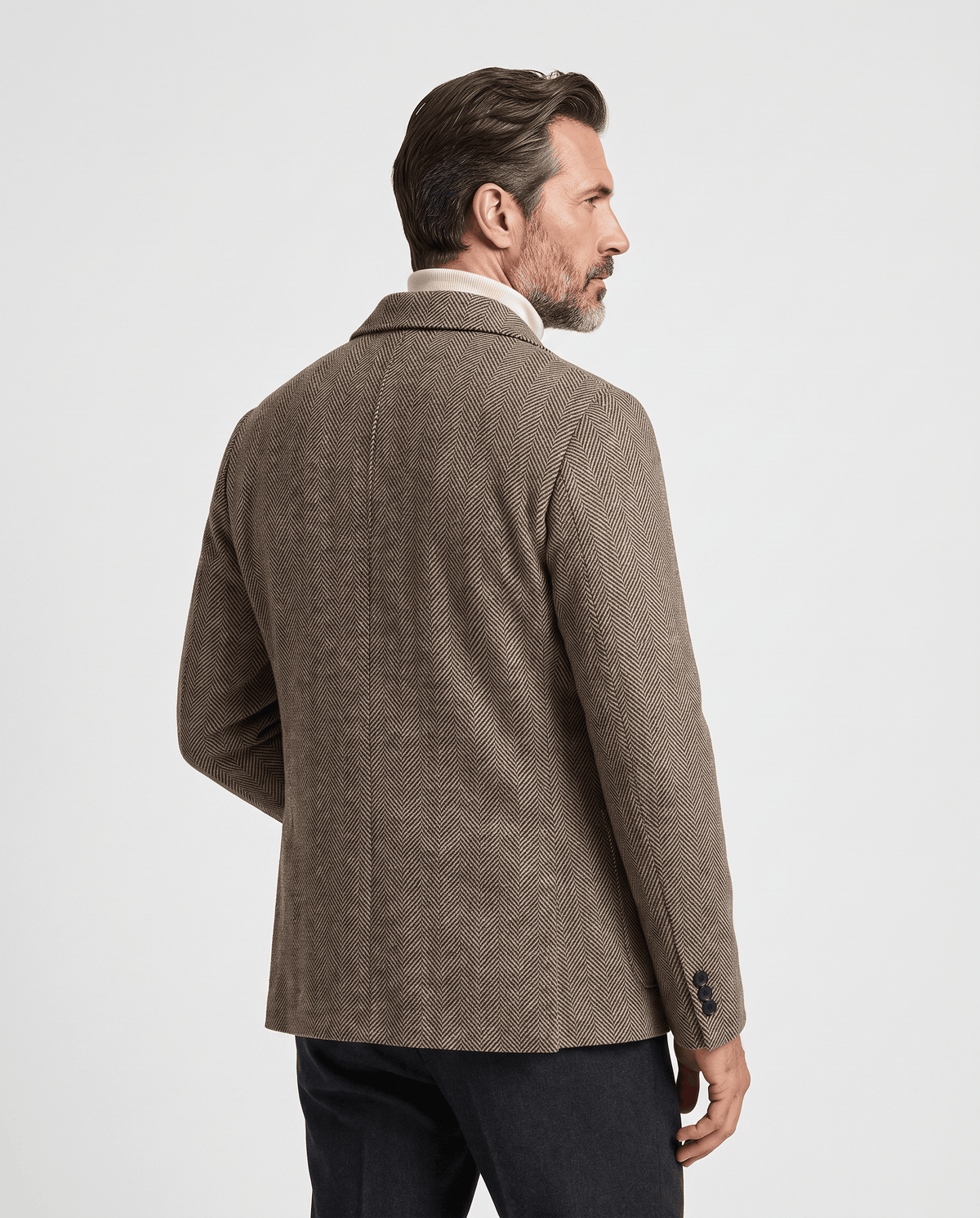 Back view of the Henrik light brown herringbone wool coat