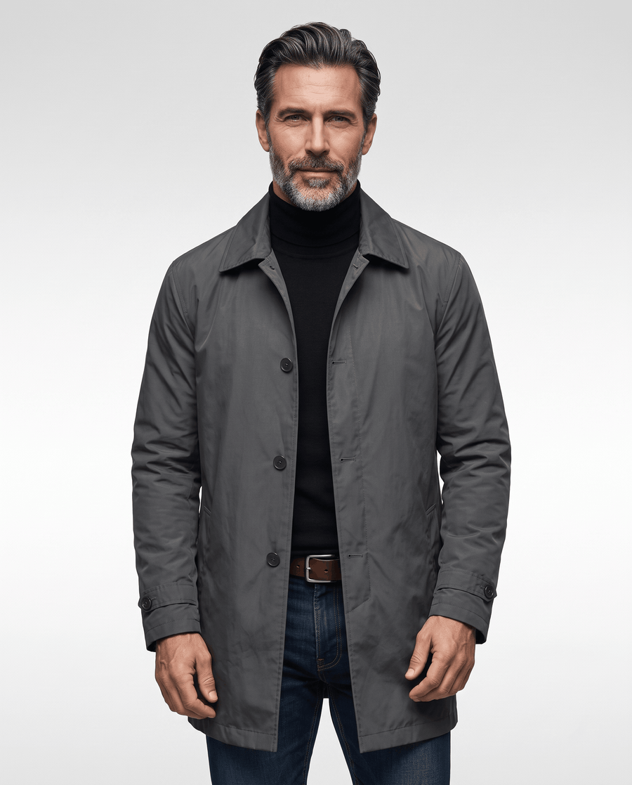 Mid-Length Trench Coat – Spread Collar, Button Front & Slanted Pockets | Emmett