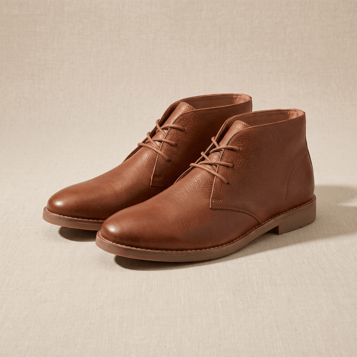 Light brown leather ankle boots displayed on a neutral background.
