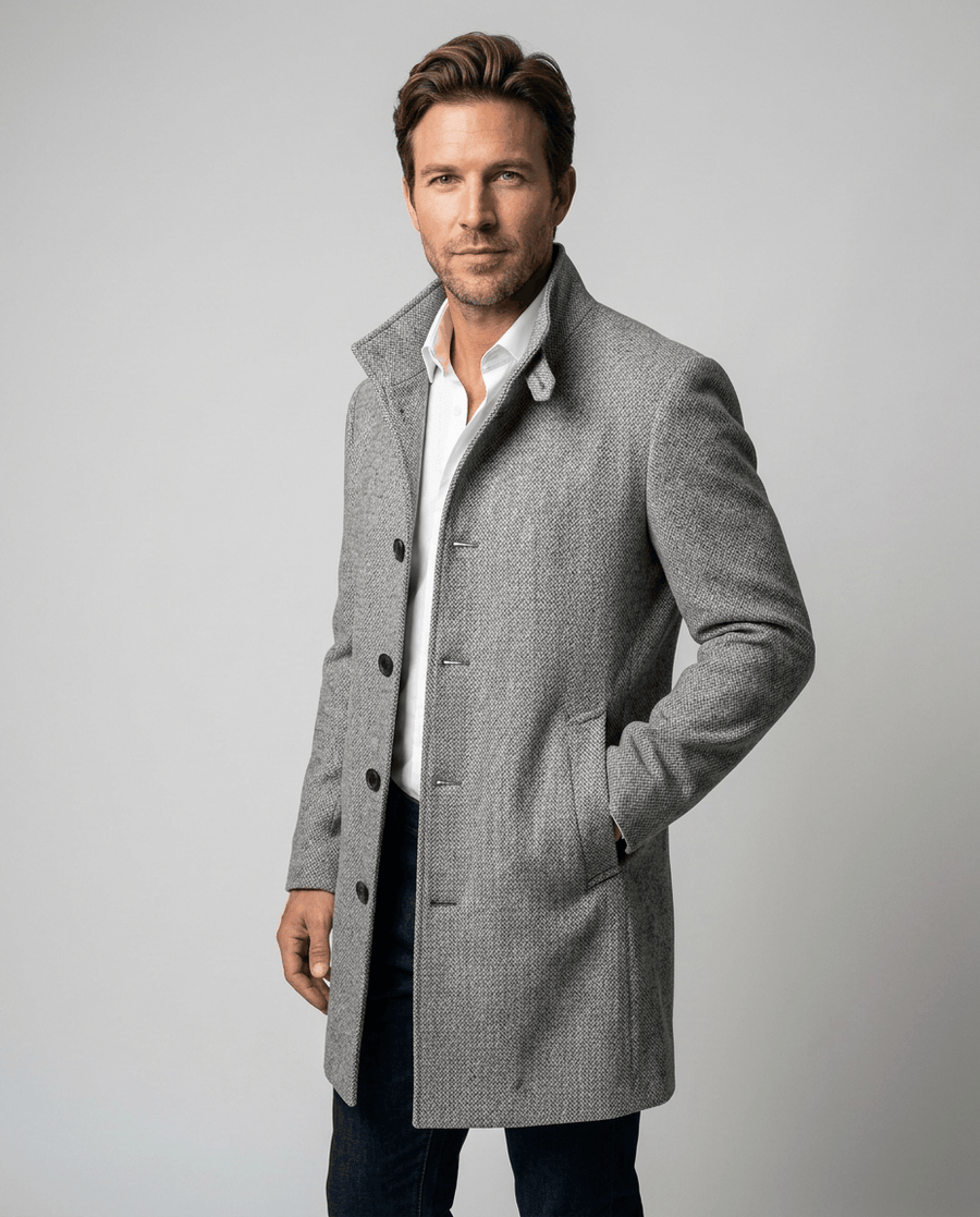 Men's Wool Overcoat – Tailored Stand Collar & Button Front | Ambrose