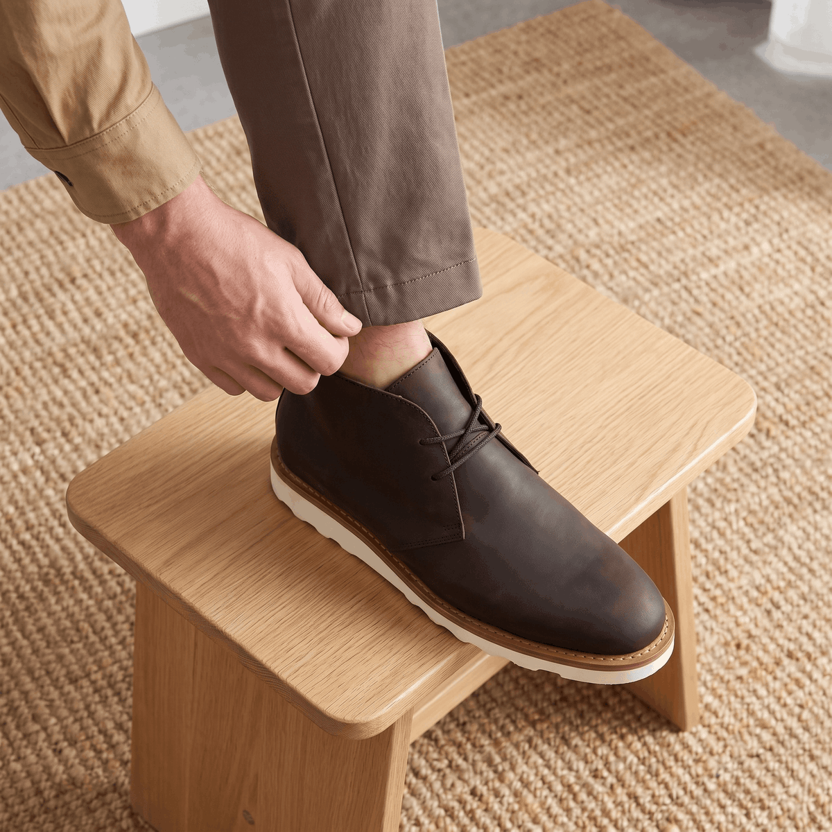 Chunky scalloped outsole on a men's matte-finish two-eyelet chukka boot.