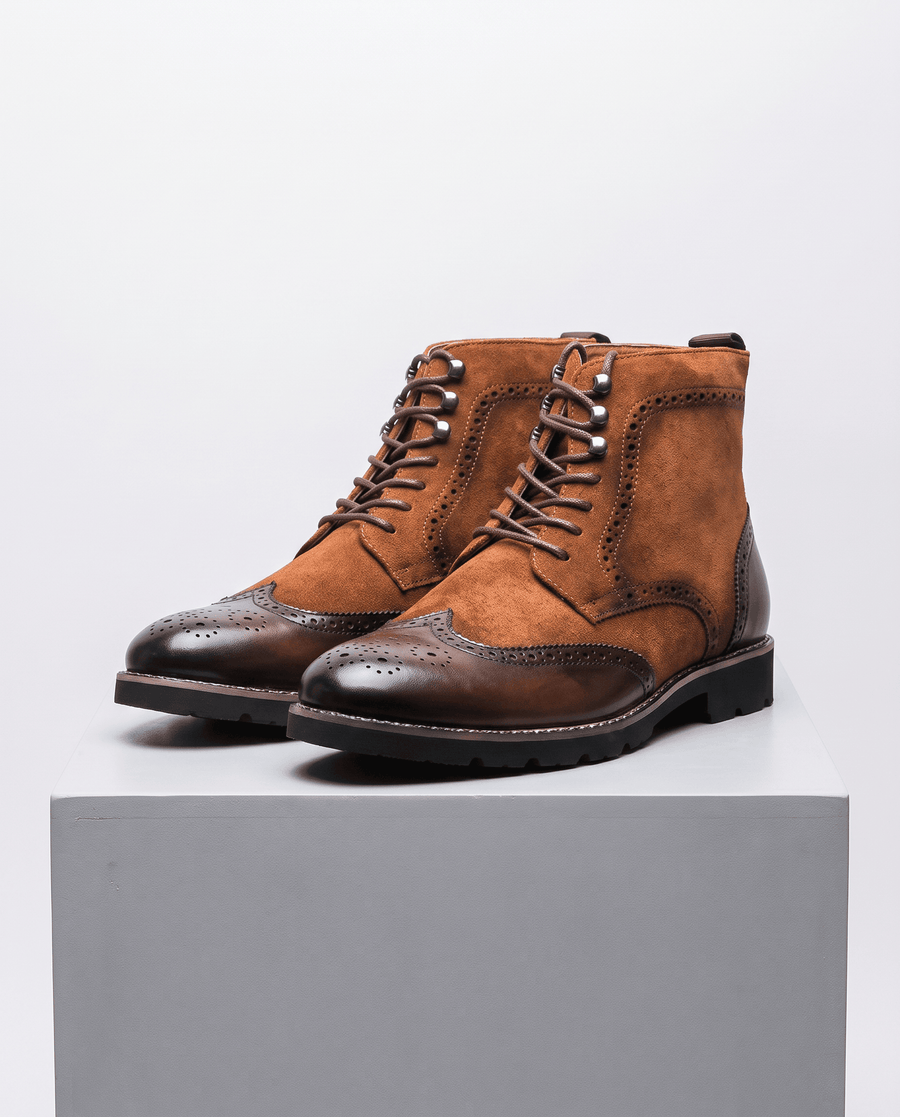 Men's Wingtip Dress Boots – Lace-Up, Faux Suede & Rubber Sole | Cosimo