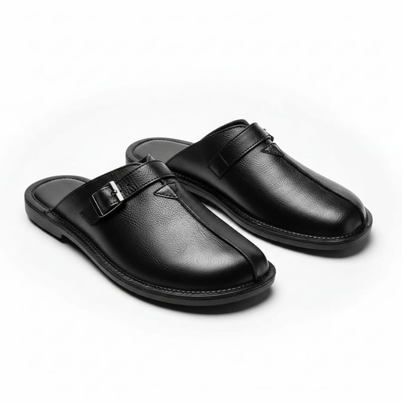 William Buckled Leather Mule Loafers – Cushioned Comfort Slip-On Shoes