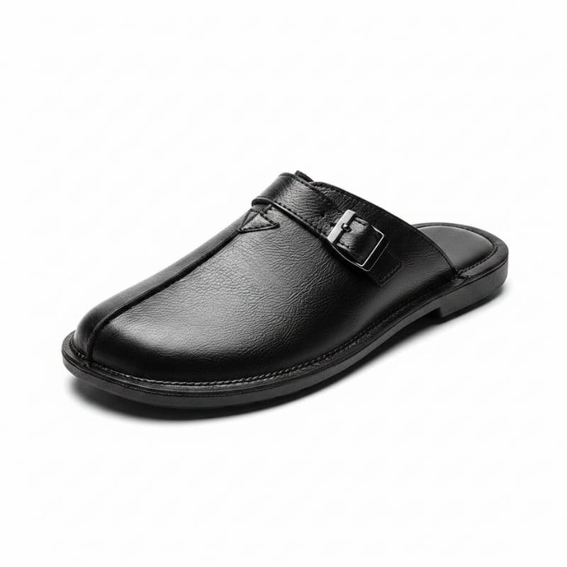 William Buckled Leather Mule Loafers – Cushioned Comfort Slip-On Shoes