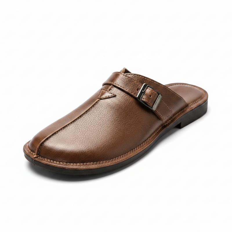 William Buckled Leather Mule Loafers – Cushioned Comfort Slip-On Shoes