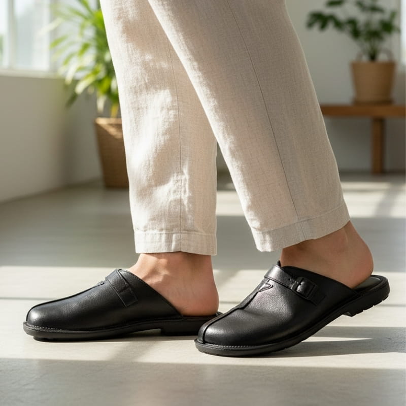 William Buckled Leather Mule Loafers – Cushioned Comfort Slip-On Shoes