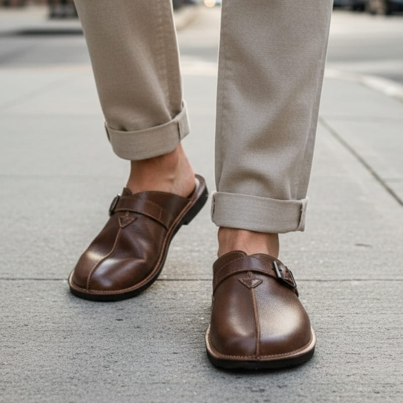 William Buckled Leather Mule Loafers – Cushioned Comfort Slip-On Shoes