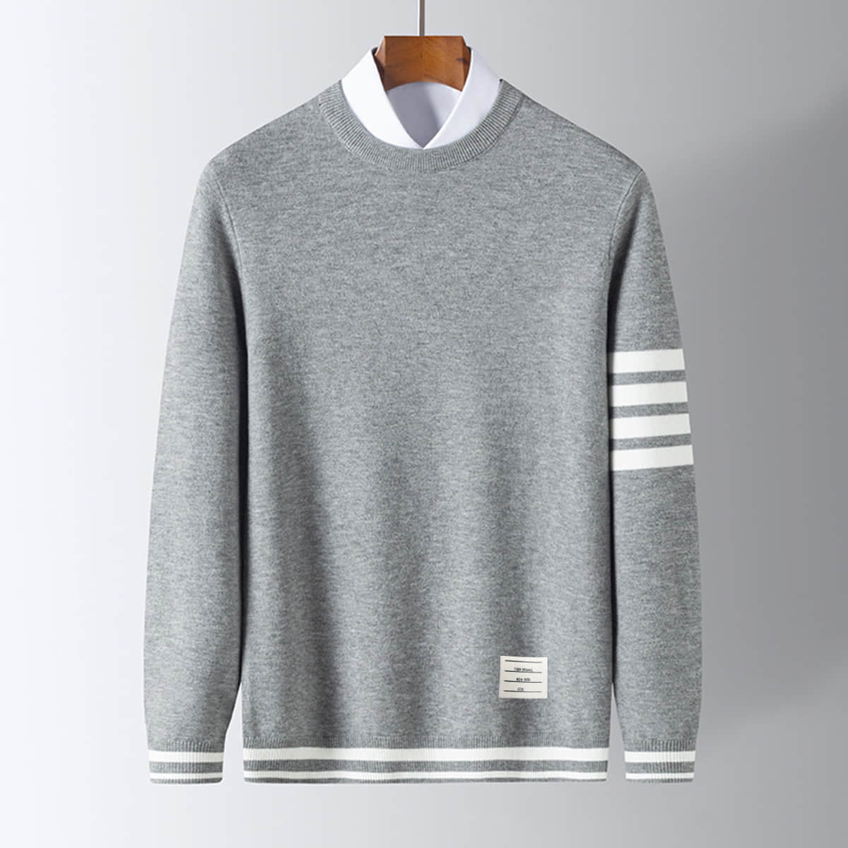Danillo Men's Wool Pullover – Soft Sweater with Sporty Striped Sleeves
