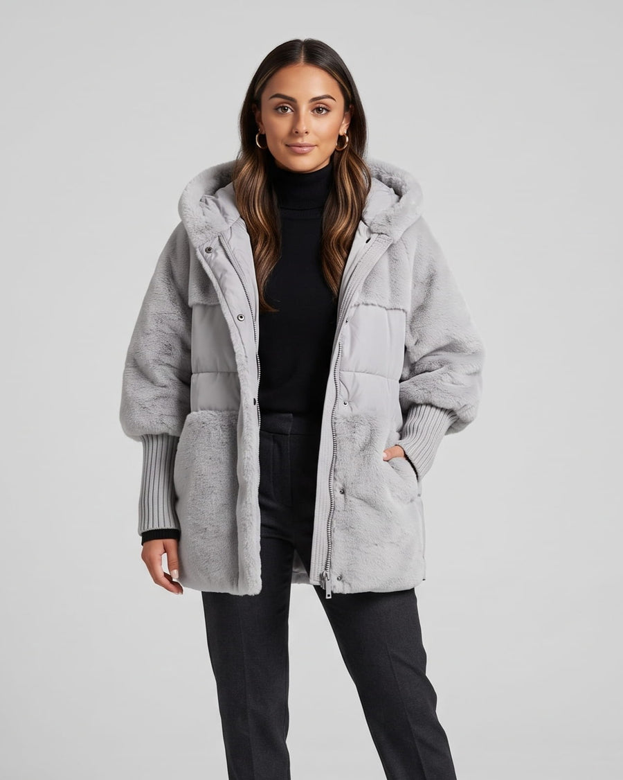 Oversized Hooded Puffer Parka – Plush Panels, Ribbed Cuffs & Drawstring Hem | Jenny