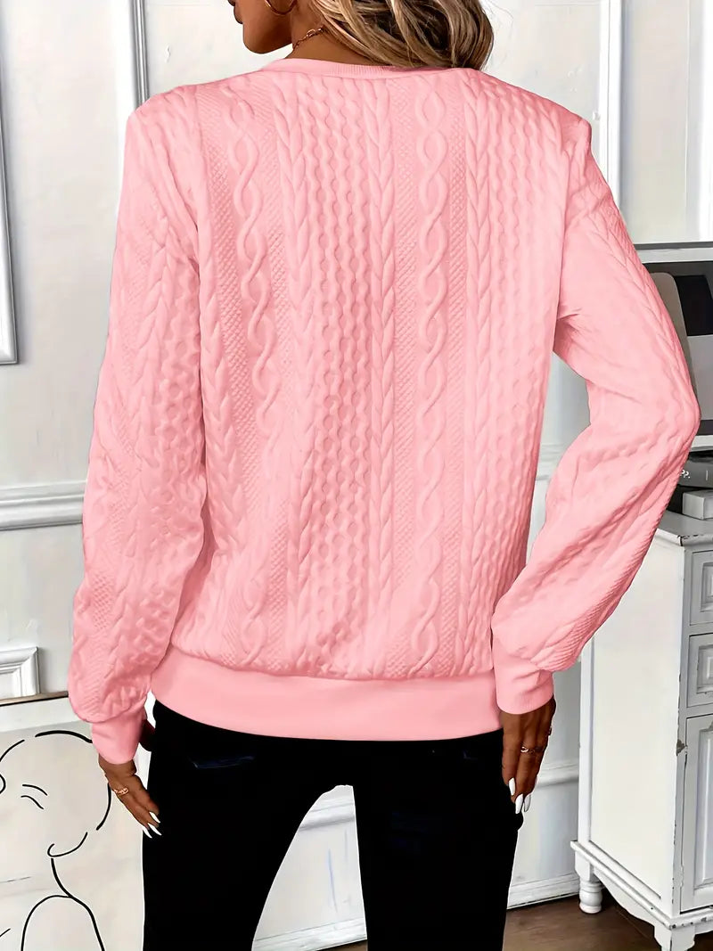 Elodie Cable Knit Zip Sweater – Soft Knit Relaxed Fit Casual Layering Top