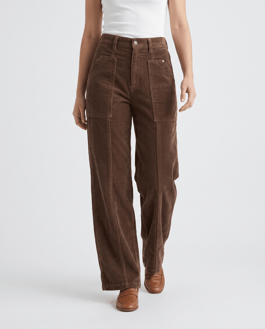 Straight Wide-Leg Corduroy Pants – High-Waisted, Patch Pockets & Elastic Back | Ingrid