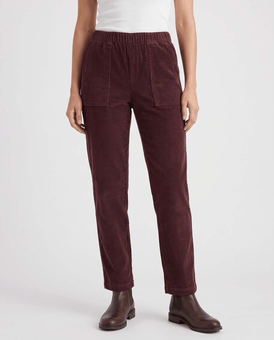 Stretch Corduroy Straight-Leg Pants – High-Waisted, Pull-On & Ankle Length | Thea