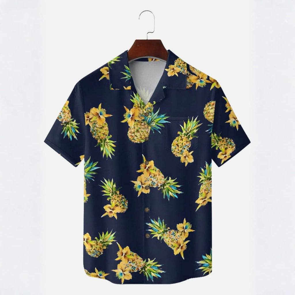 Kai Tropical Pineapple Floral Short Sleeve Shirt – Lightweight Camp Collar Fit
