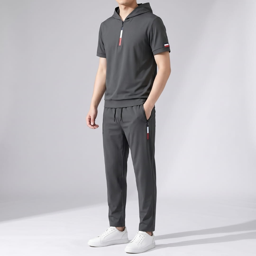 Santino FlexFit Hooded Lycra Quarter-Zip Tracksuit Set – Modern Sport Comfort