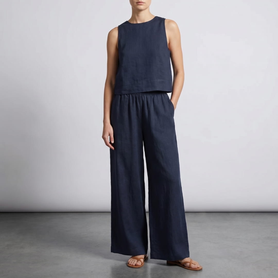 Elara Sleeveless Cotton Two-Piece Set Elegant Minimal Summer Outfit