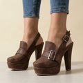 Valentina Suede Slingback Block Heels – Platform Buckle Statement Sandals
