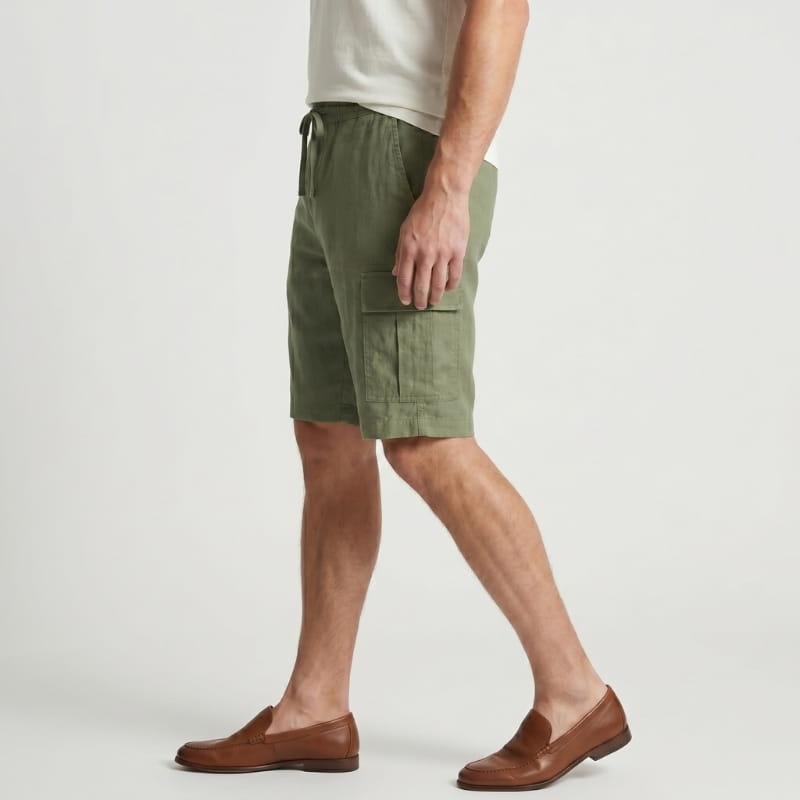 Nico Linen Cargo Shorts – Drawstring Waist Double Flap Pocket Relaxed Summer Casual Bottoms