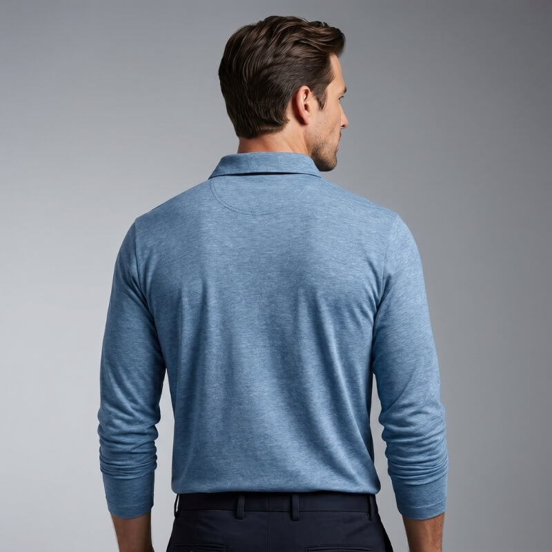 Lorenzo Cotton Blend Long Sleeve Polo Shirt – Classic Fit Chest Pocket Casual Top