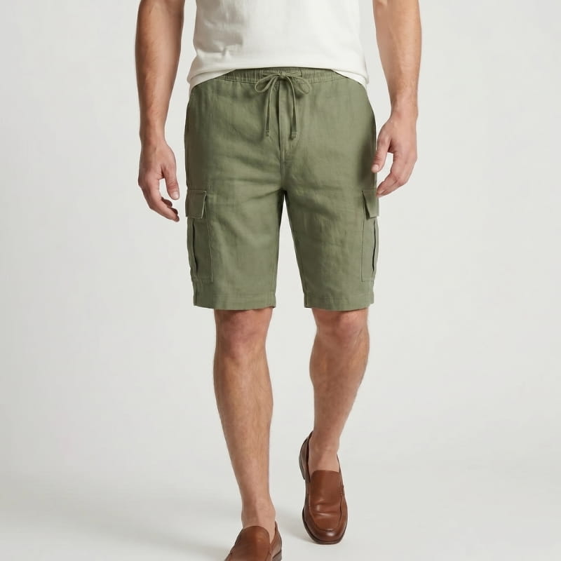 Nico Linen Cargo Shorts – Drawstring Waist Double Flap Pocket Relaxed Summer Casual Bottoms